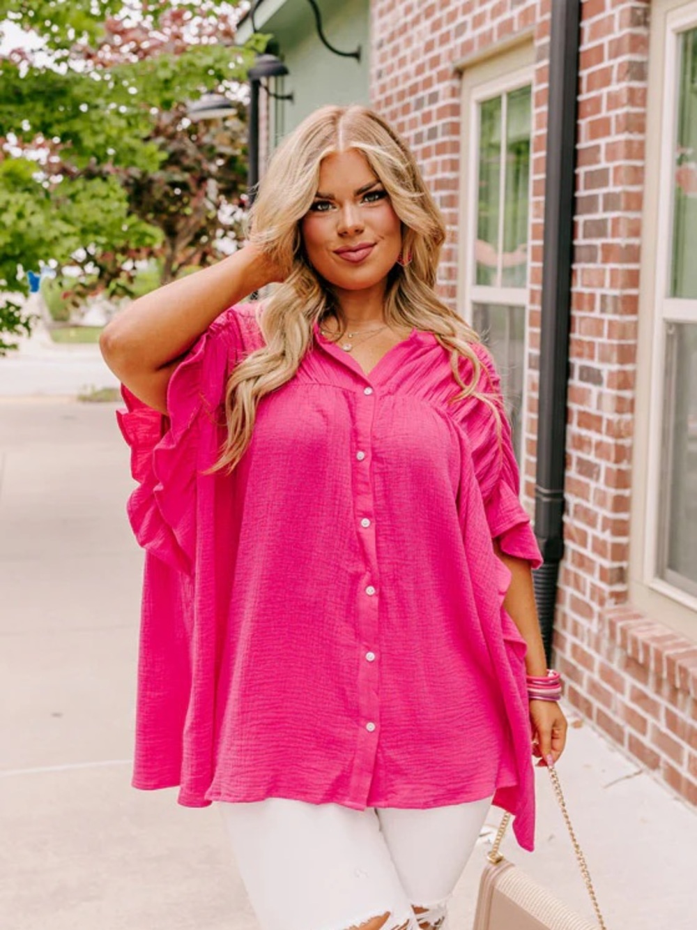 Pink Gauze Button Front Top